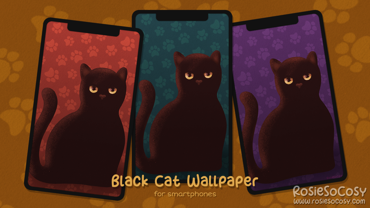 "Salem" Black Cat. Smartphone Mobile Phone Wallpaper (1080x1920). Lock Screen Version. Created by RosieSoCosy aka Rosana Kooymans